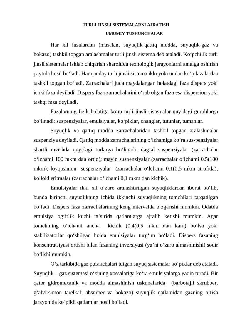TURLI JINSLI SISTEMALARNI AJRATISH