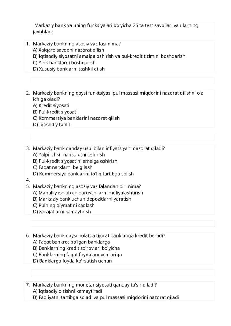 Markaziy bank va uning funksiyalari
