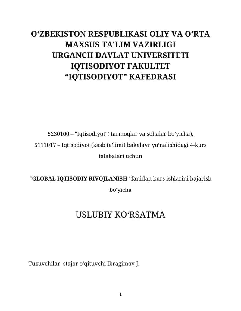 GLOBAL IQTISODIY RIVOJLANISH