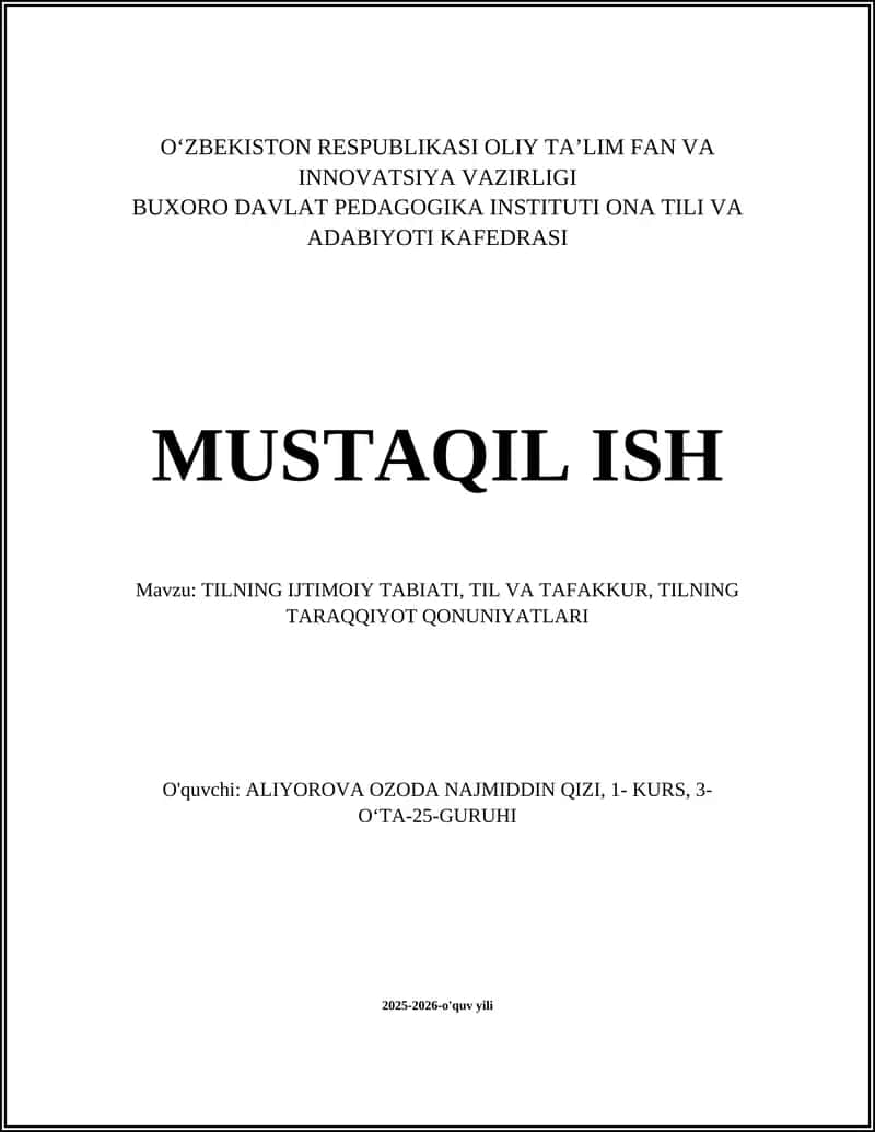 Tilning Ijtimoiy Tabiati va Tafaqqur