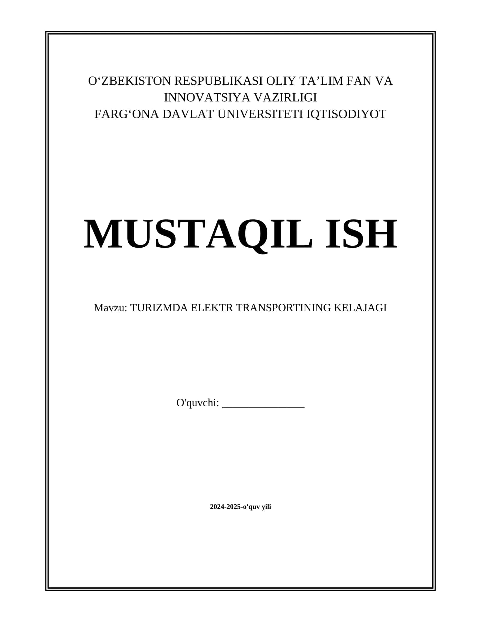 TURIZMDA ELEKTR TRANSPORTINING KELAJAGI