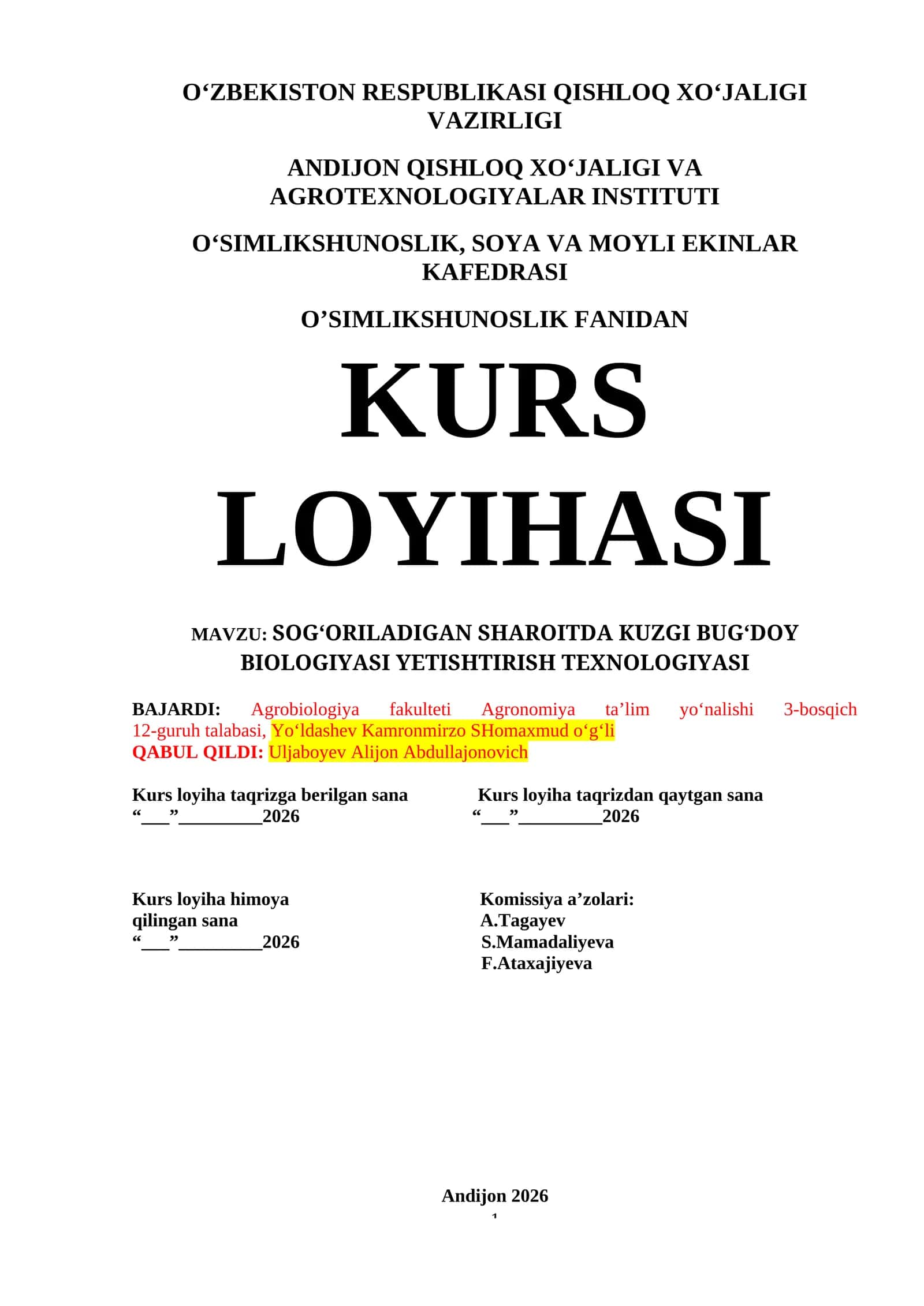 KUZGI BUG‘DOY YETISHTIRISH TEXNOLOGIYASI