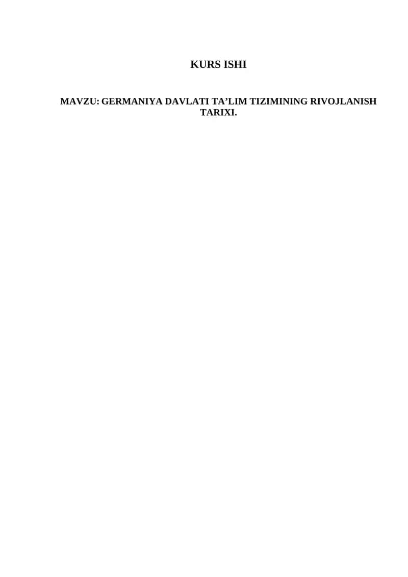 GERMANIYA DAVLATI TA’LIM TIZIMINING RIVOJLANISH TARIXI