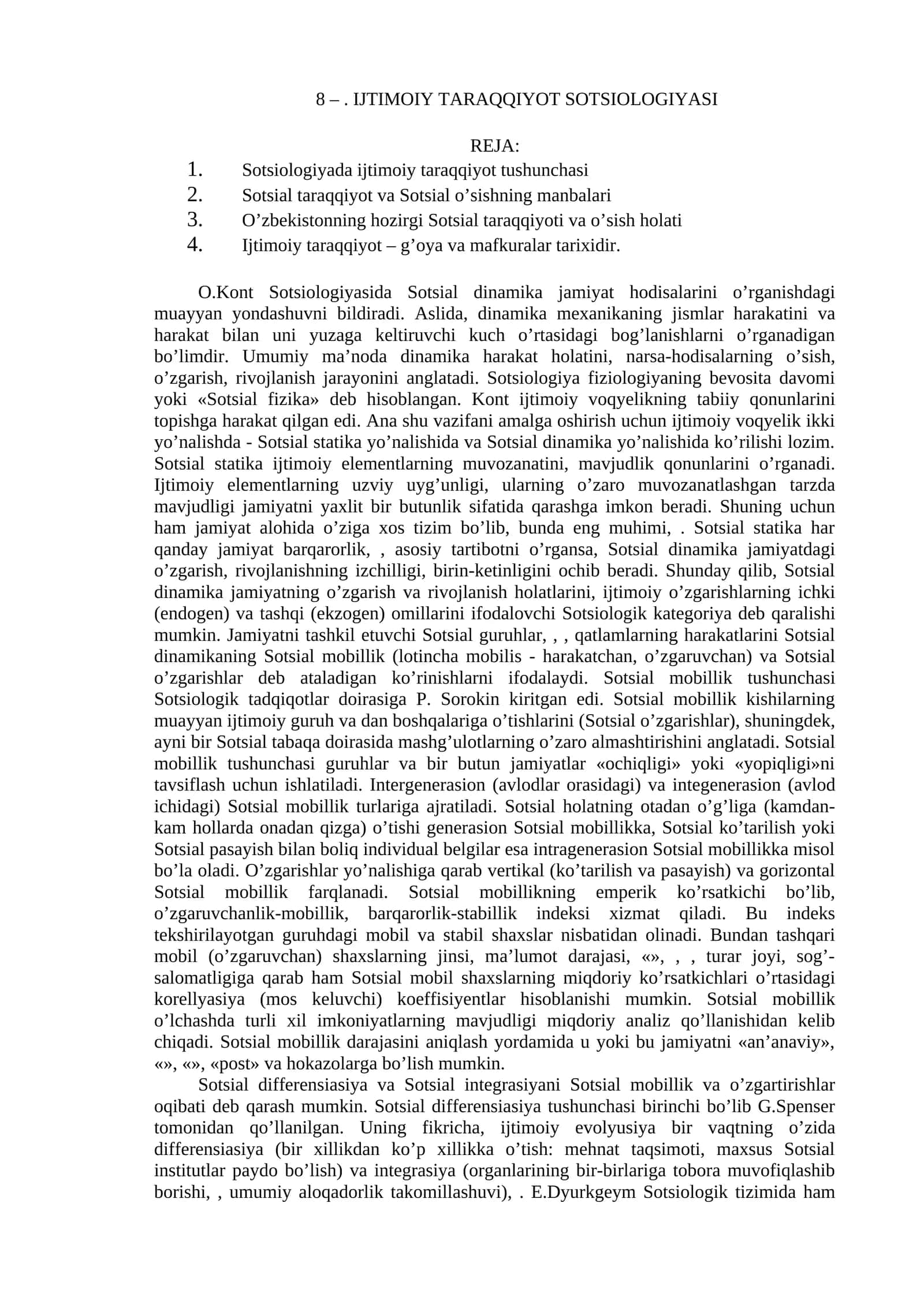 IJTIMOIY TARAQQIYOT SOTSIOLOGIYASI