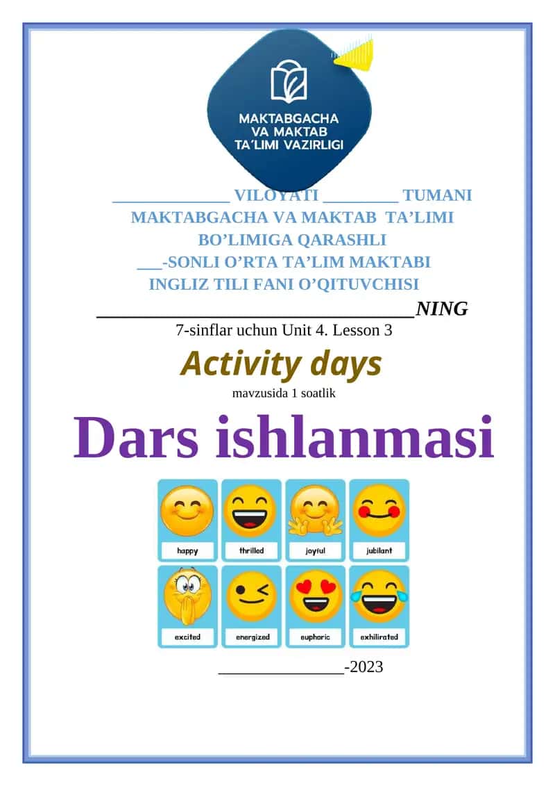 7-sinf Ingliz tili Ochiq dars