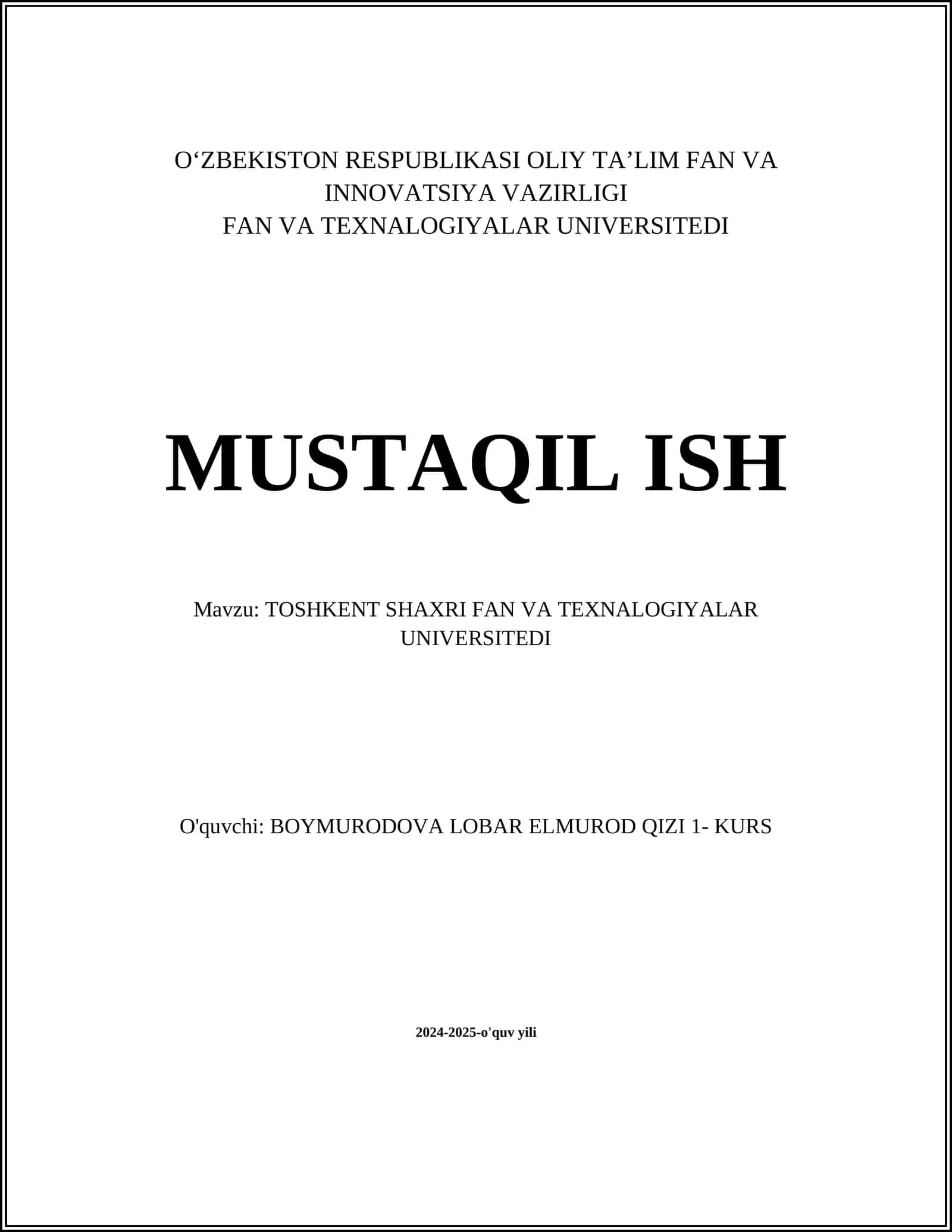 Toshkent shahrida fan va texnologiyalar ta'limi