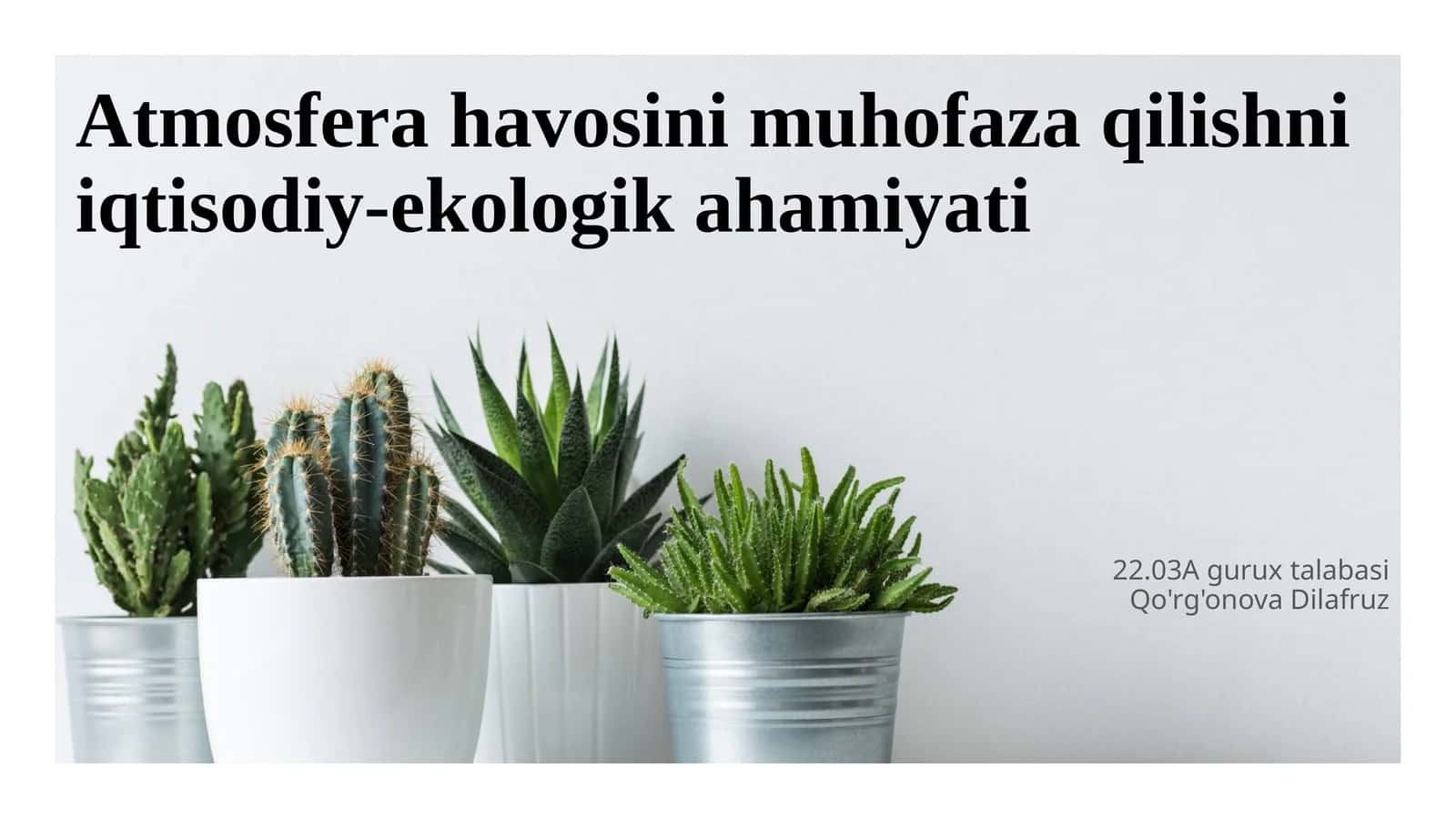 Atmosfera havosini muhofaza qilishni iqtisodiy-ekologik ahamiyati