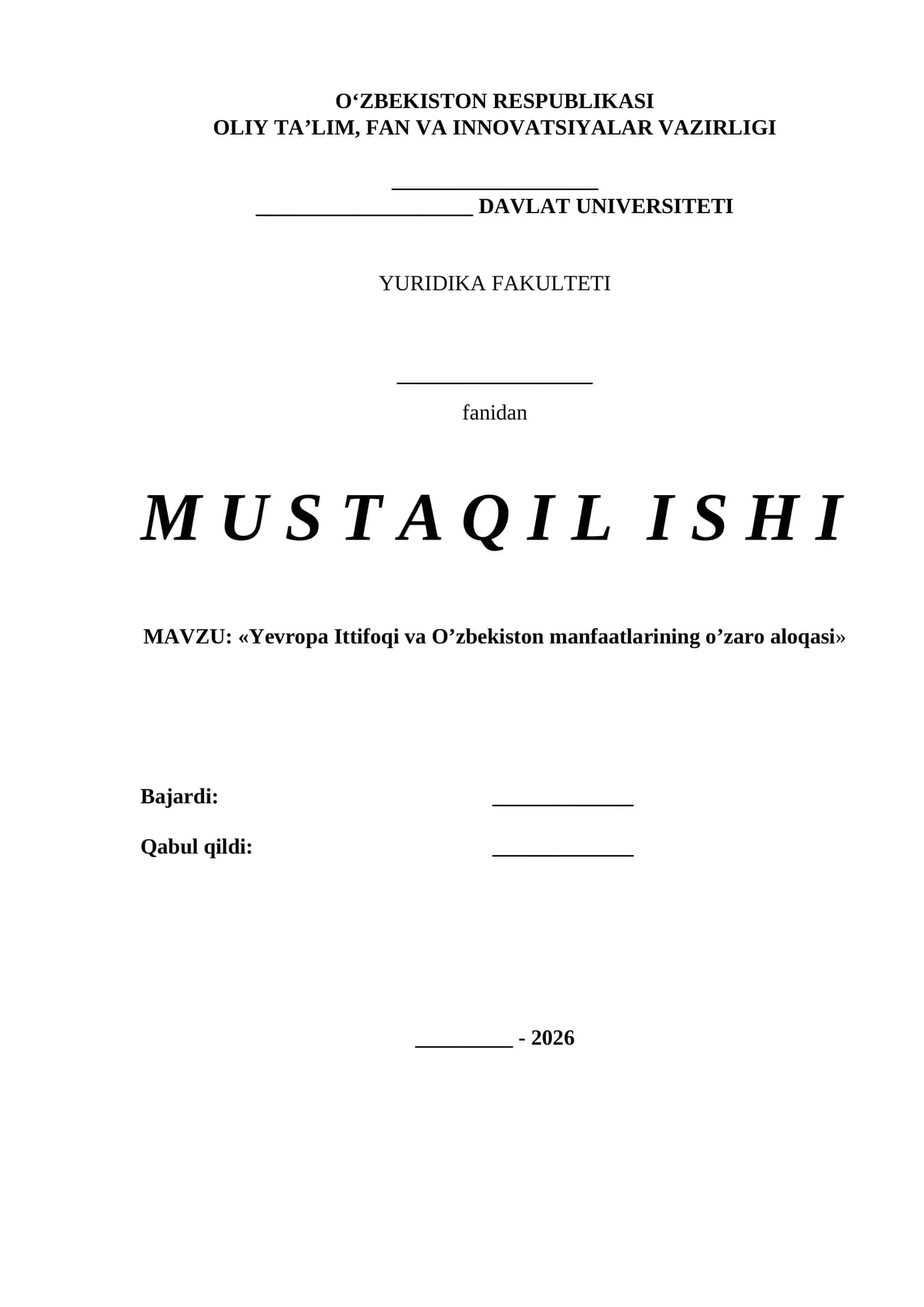 Yevropa Ittifoqi va O’zbekiston manfaatlarining o’zaro aloqasi