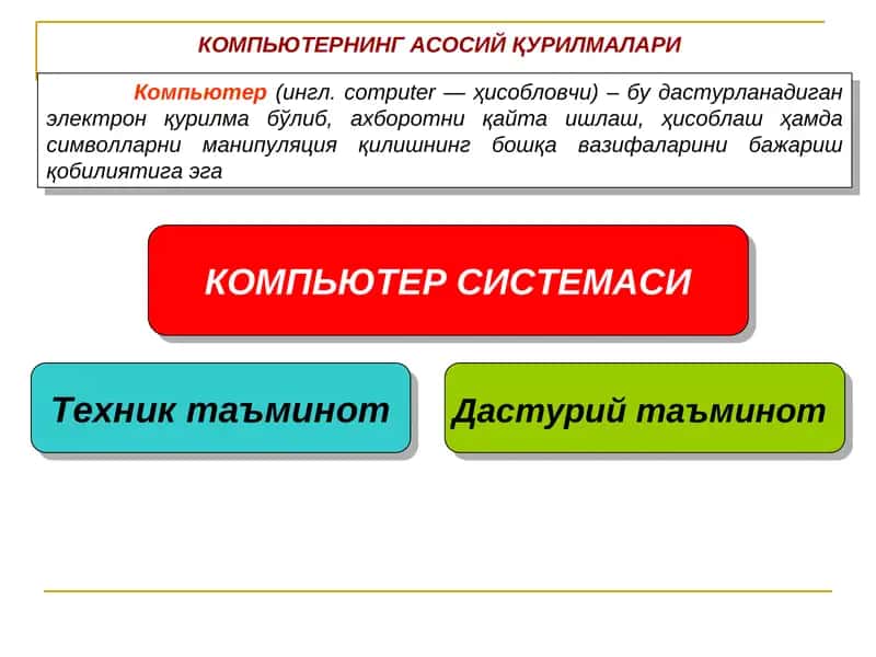 КОМПЬЮТЕРНИНГ АСОСИЙ ҚУРИЛМАЛАРИ