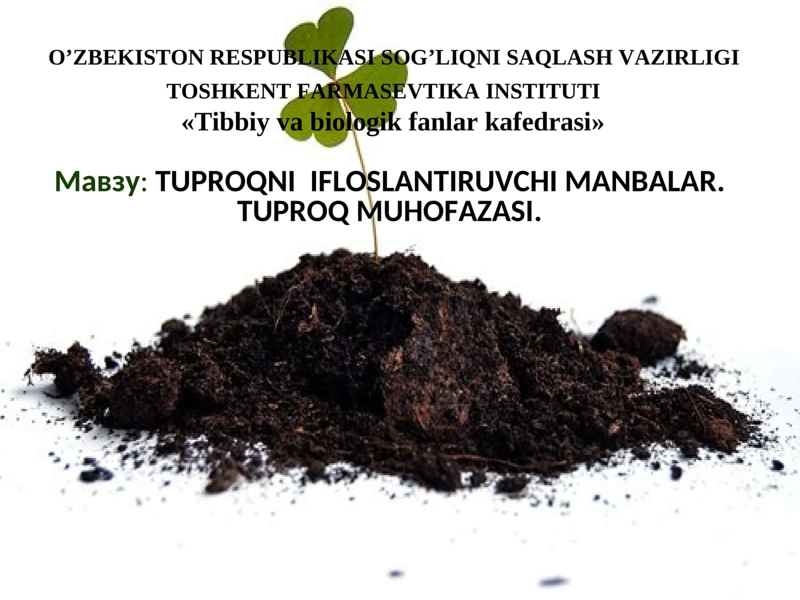 TUPROQNIIFLOSLANTIRUVCHIMANBALAR. TUPROQ MUHOFAZASI