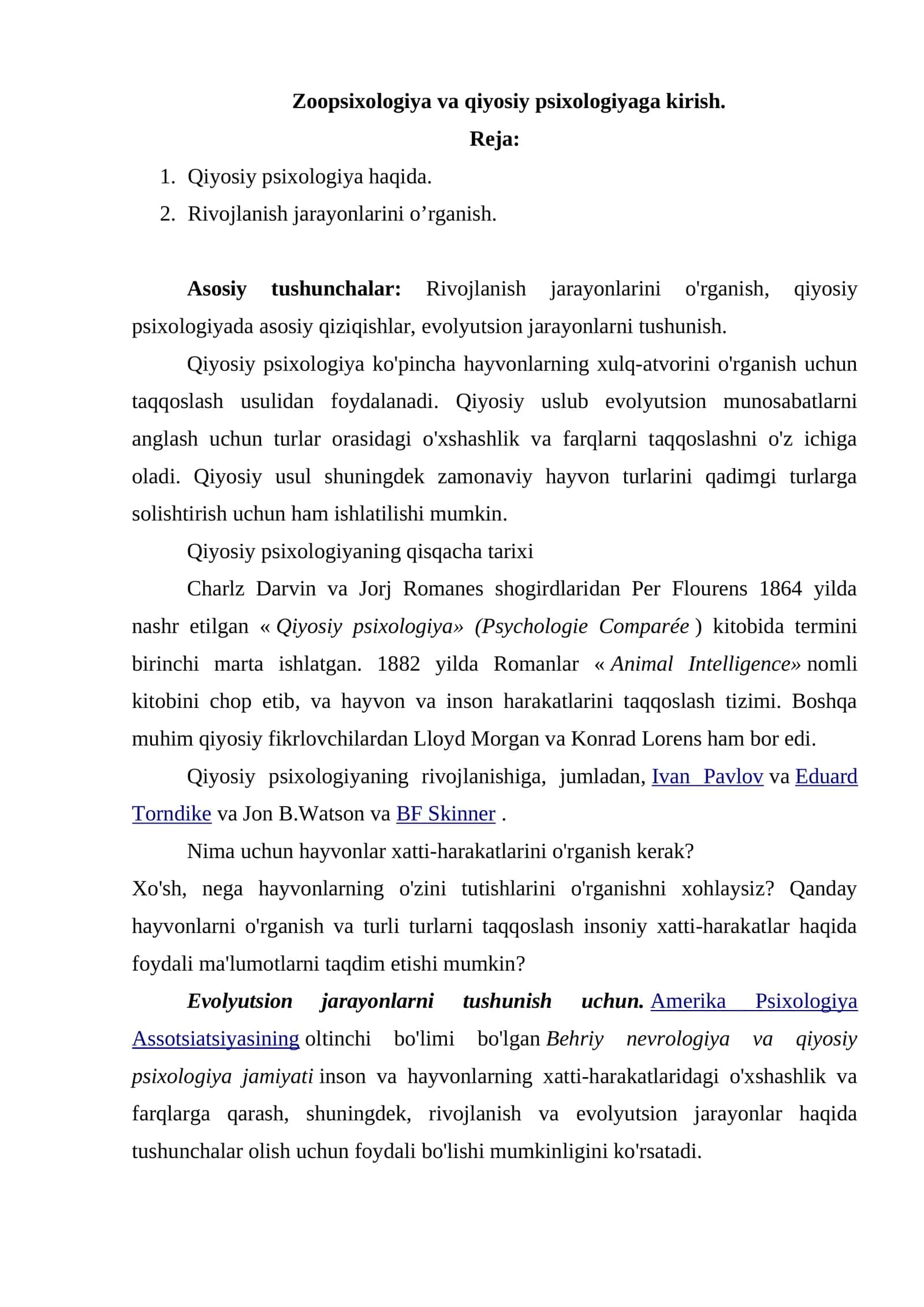 Zoopsixologiya va qiyosiy psixologiyaga kirish
