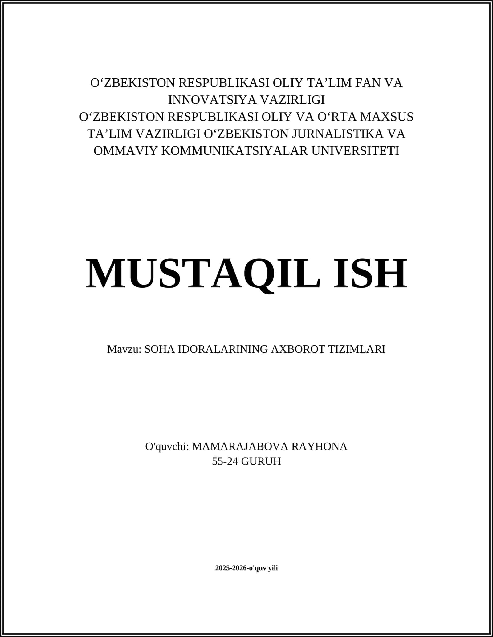 SOHA IDORALARINING AXBOROT TIZIMLARI