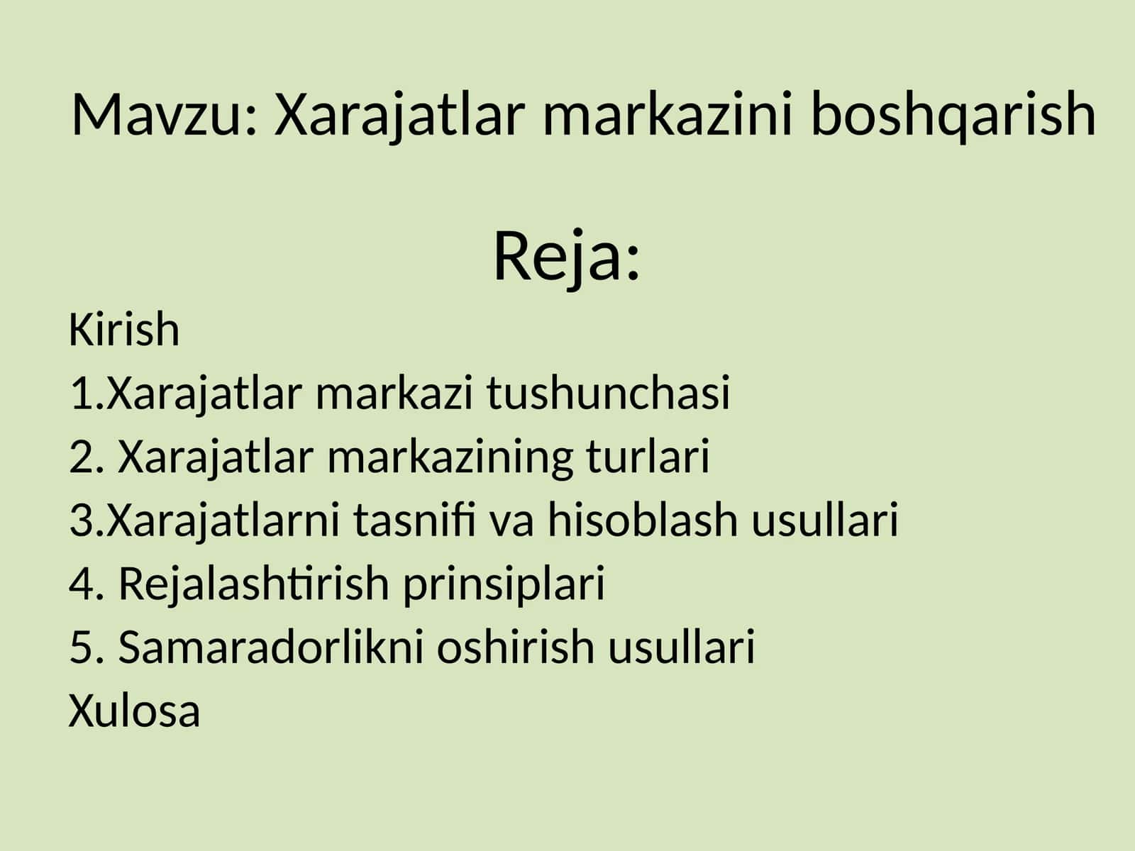 Xarajatlar markazini boshqarish