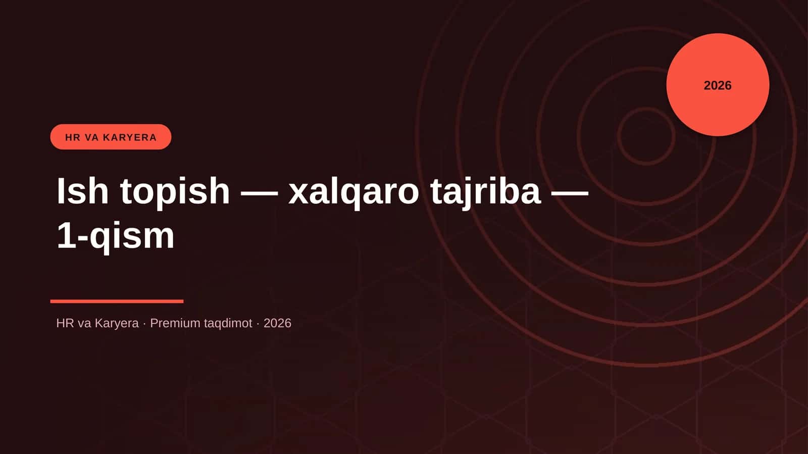 Ish topish — xalqaro tajriba — 1-qism