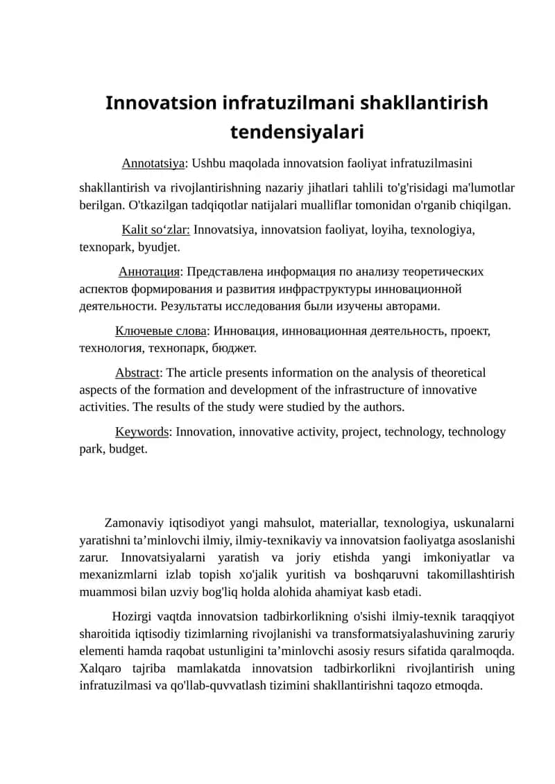 Zamonaviy iqtisodiyot yangi mahsulot, materiallar, texnologiya, uskunalarni yaratish
