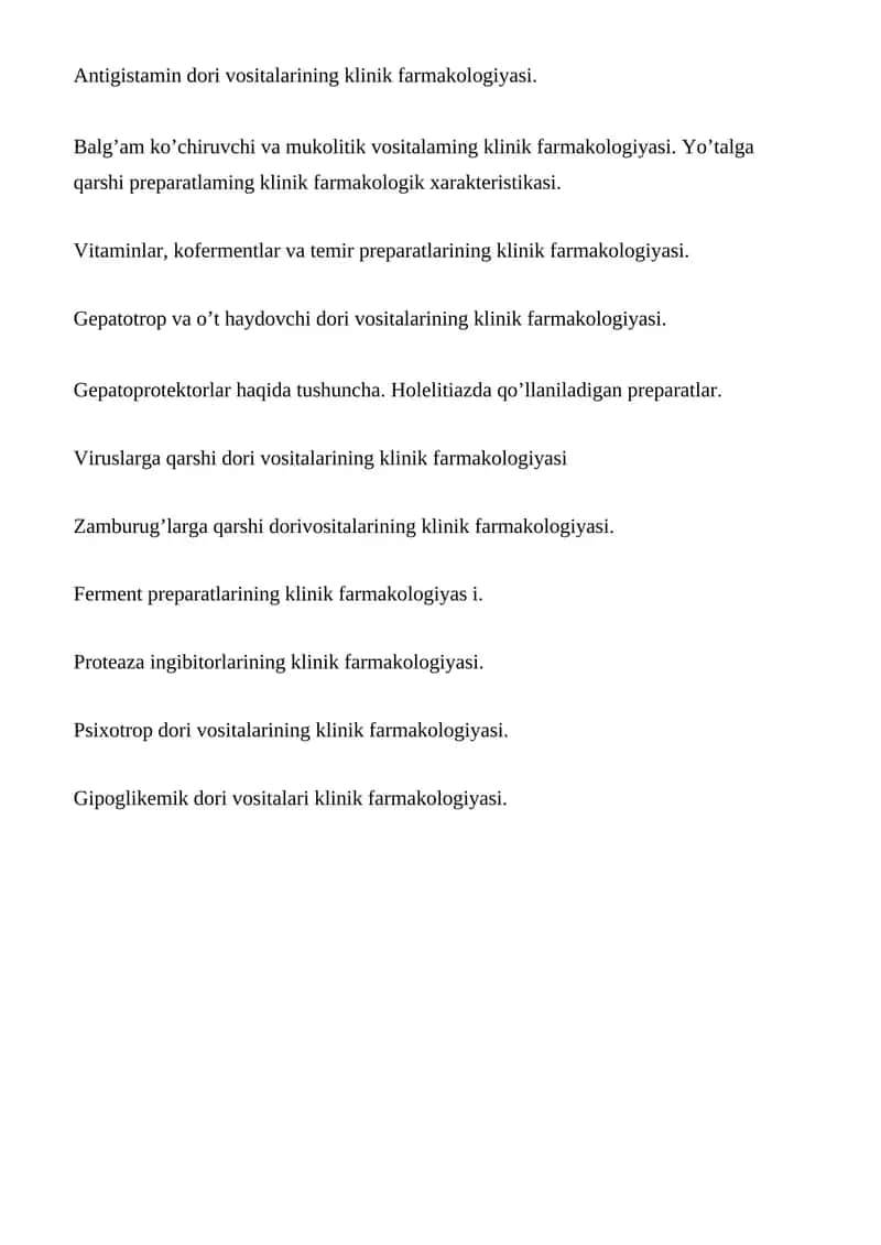 Antigistamin dori vositalarining klinik farmakologiyasi
