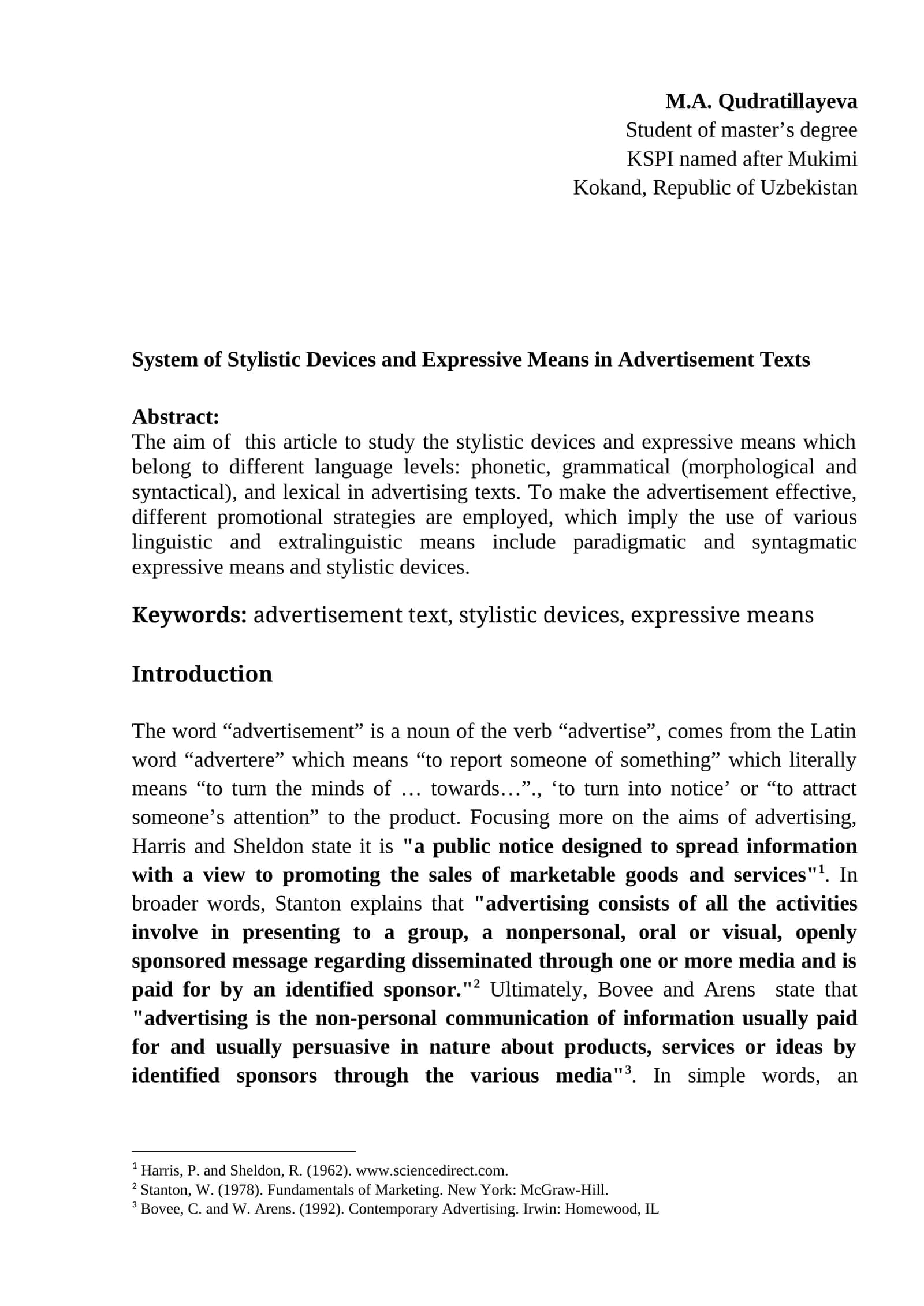System of Stylistic Devices and Expressive Means in Advertisement Texts
