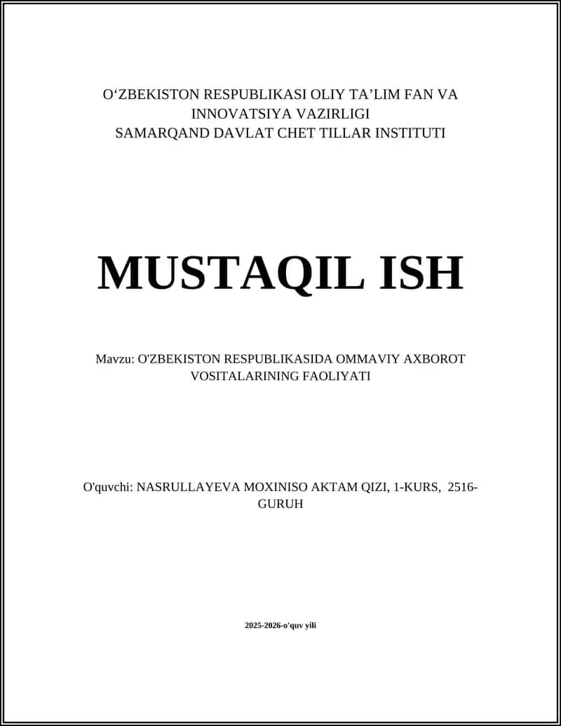 O'ZBEKISTON RESPUBLIKASIDA OMMAVIY AXBOROT VOSITALARINING FAOLIYATI
