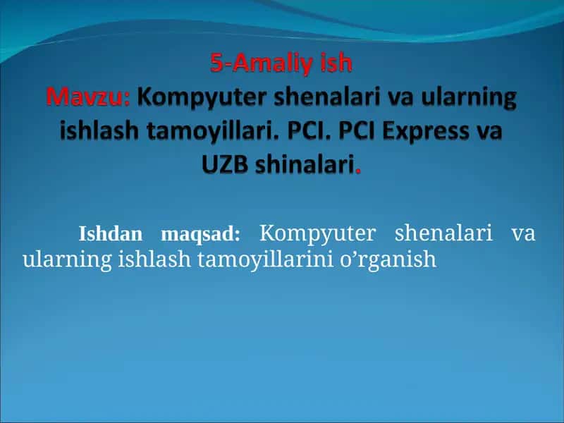Kompyuter shenalari va ularning ishlash tamoyillari. PCI. PCI Express va UZB shinalari