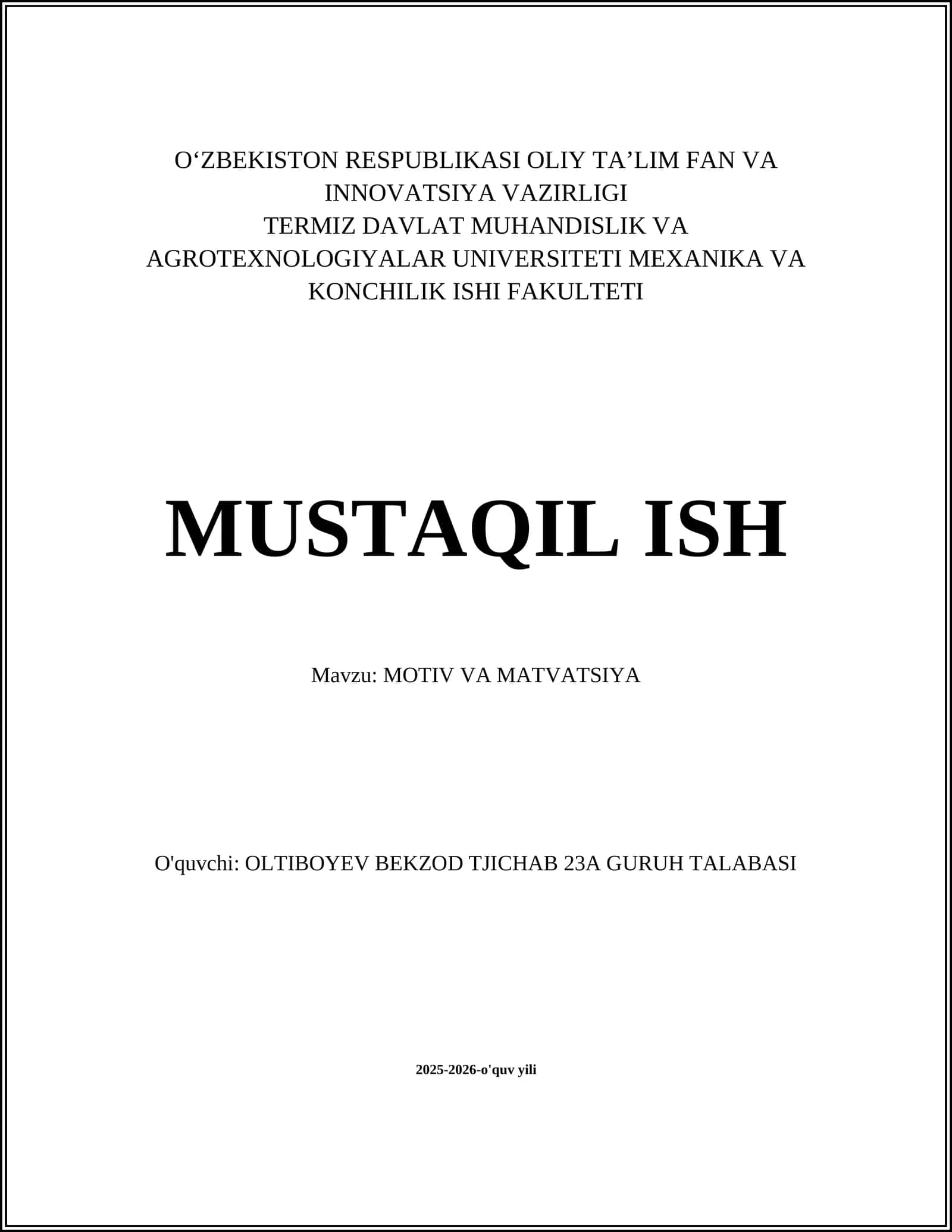 MOTIV VA MATVATSIYA
