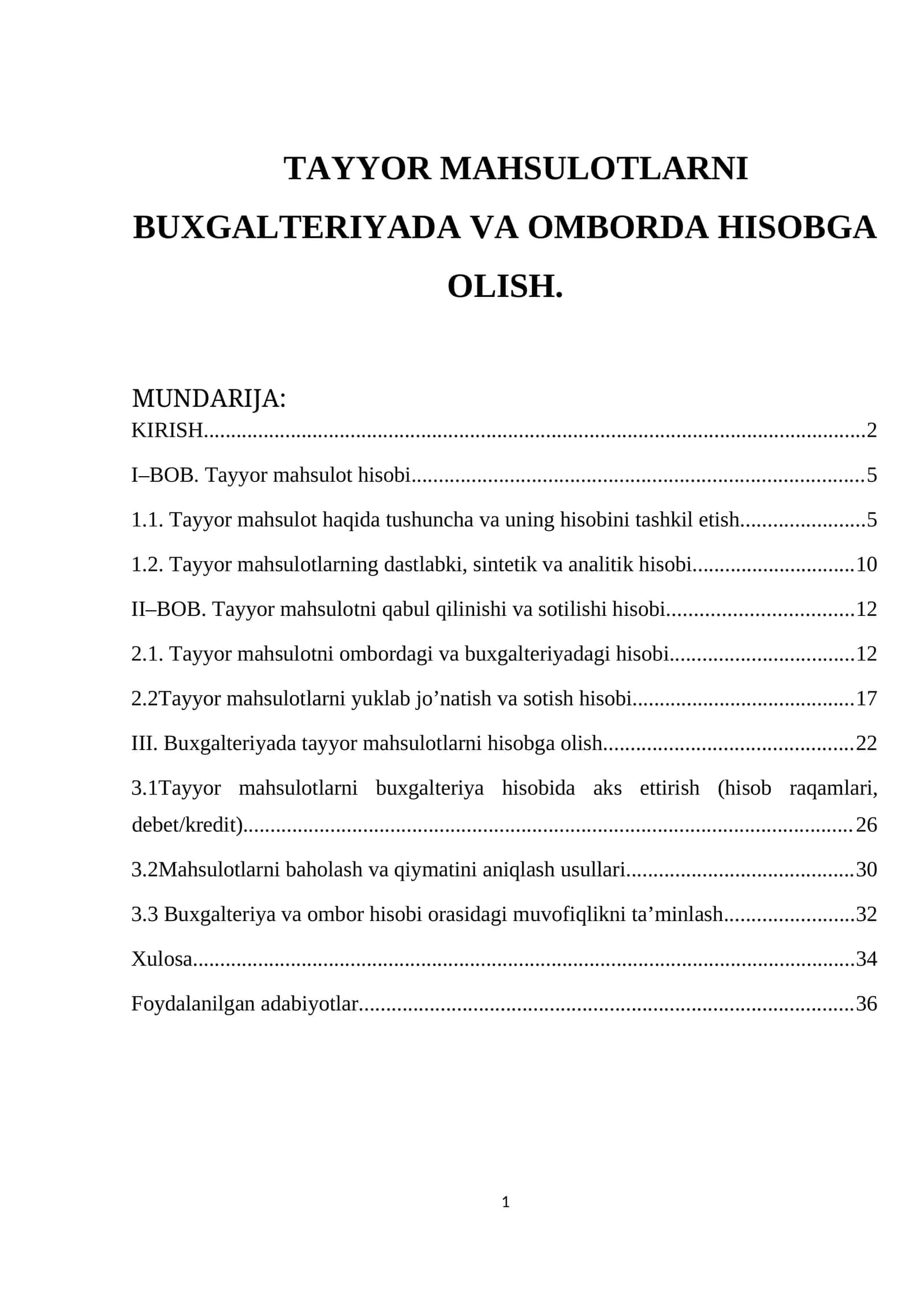Tayyor Mahsulotlarni Buxgalteriyada va Omborda Hisobga Olish