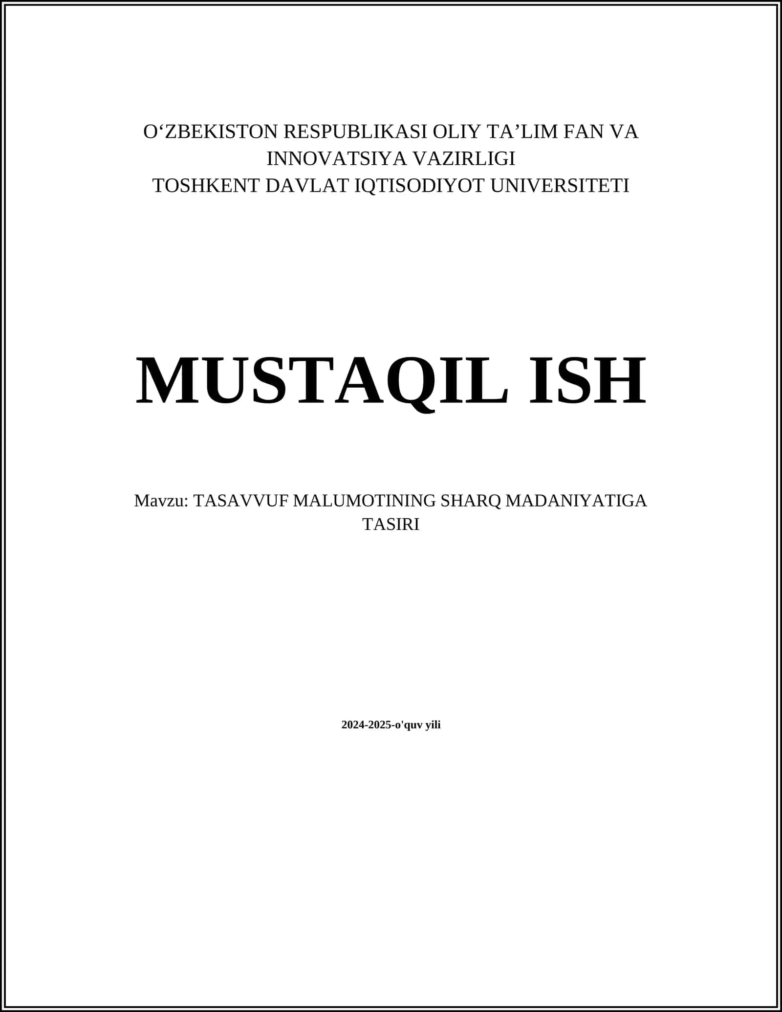 TASAVVUF MALUMOTINING SHARQ MADANIYATIGA TASIRI