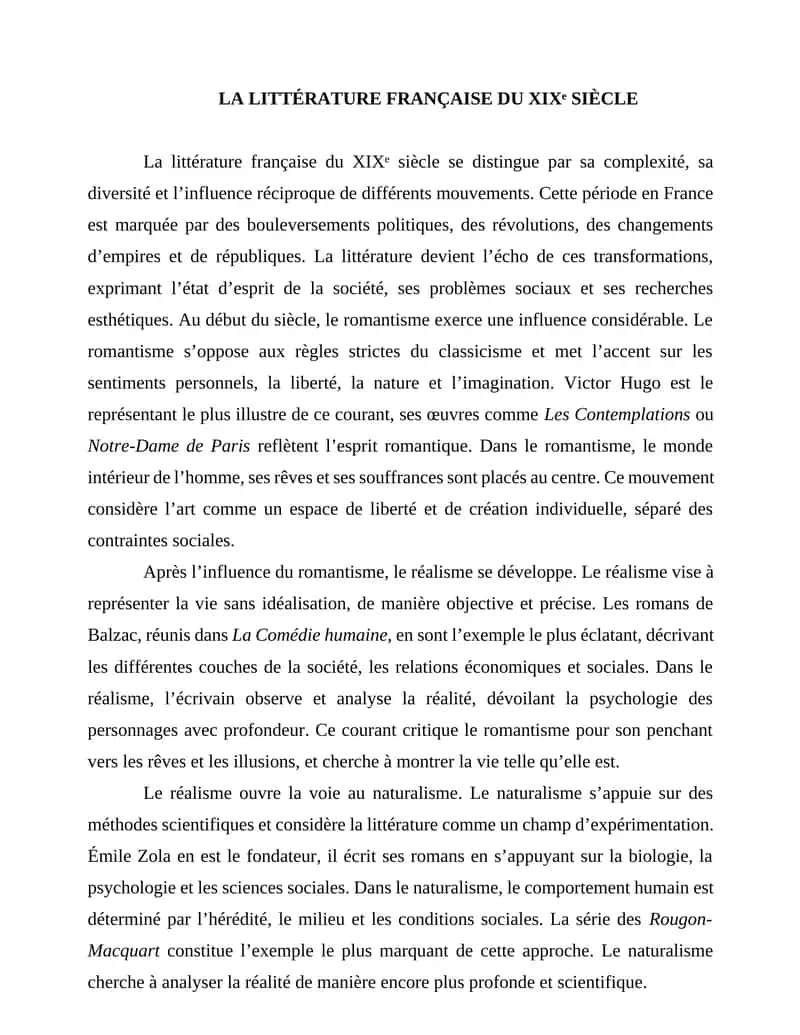 LA LITTÉRATURE FRANÇAISE DU XIXᵉ SIÈCLE