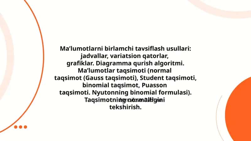 Ma'lumotlarni birlamchi tavsiflash usullari