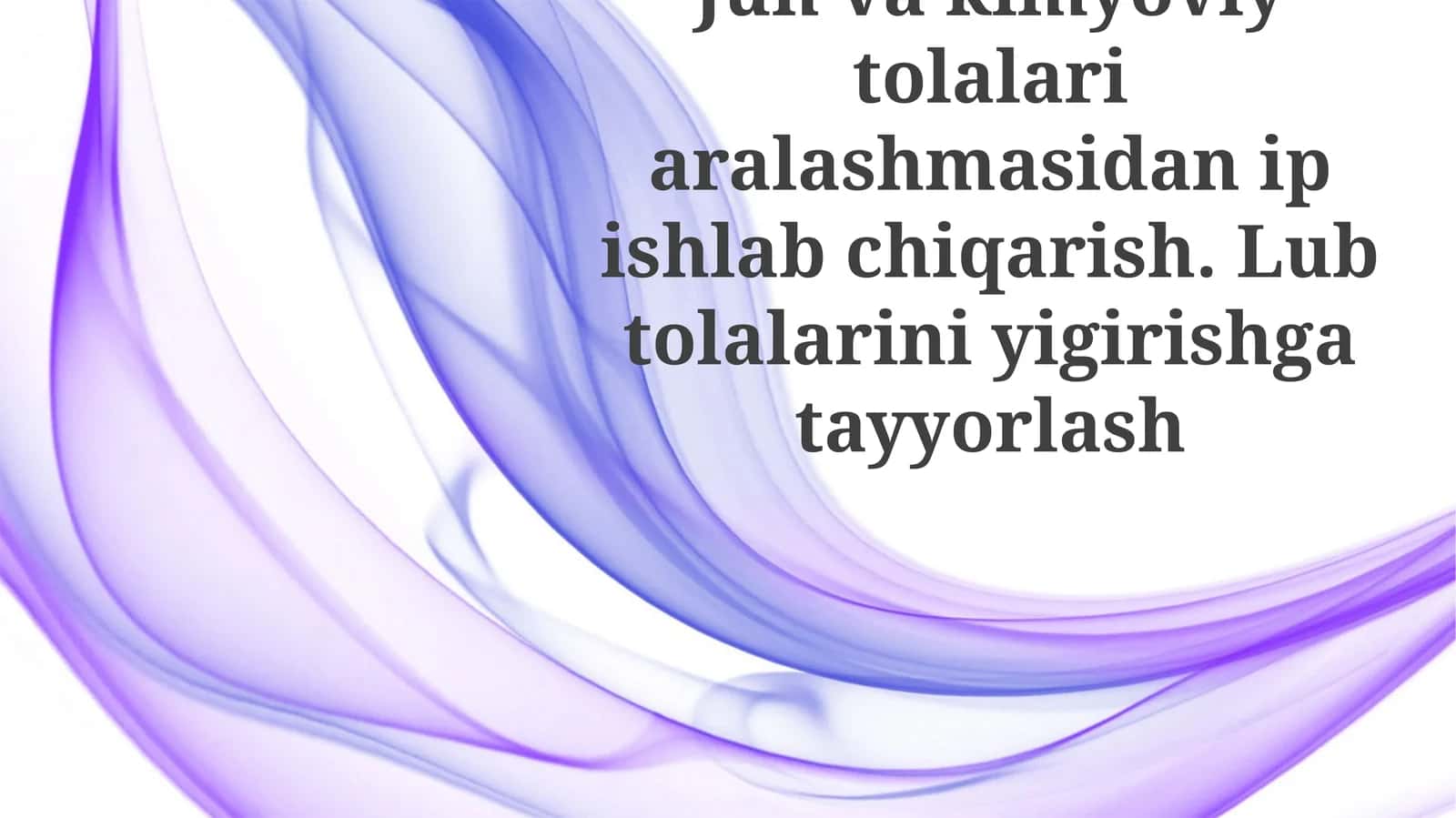 Jute va kimyoviy tolalarning aralashmasidan ip ishlab chiqarish