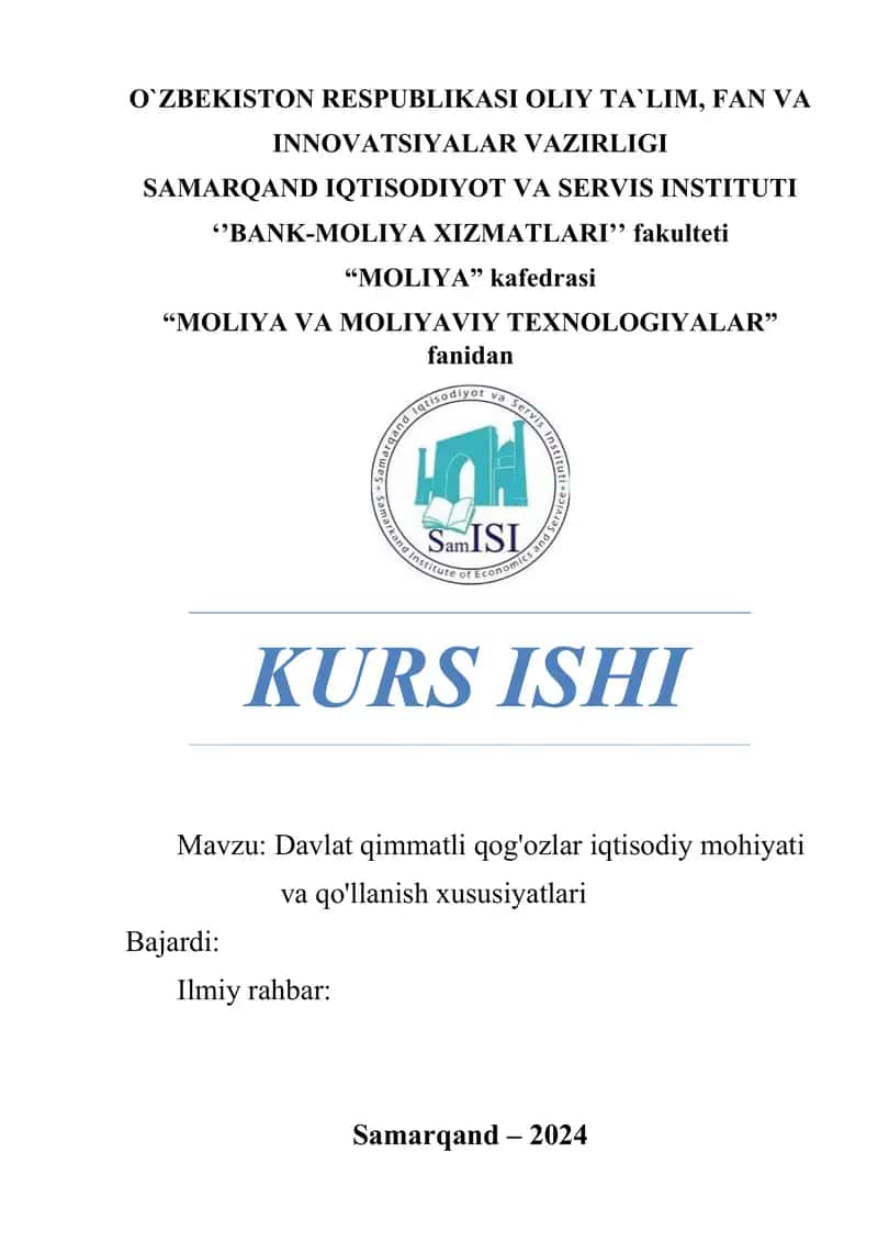 Davlat qimmatli qog'ozlar iqtisodiy mohiyati va qo'llanish xususiyatlari