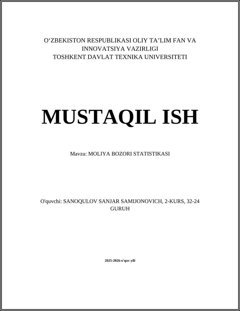 Moliya Bozori Statistikasi