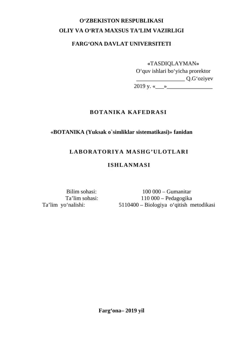 LABORATORIYA MASHG’ULOTLARI ISHLANMASI