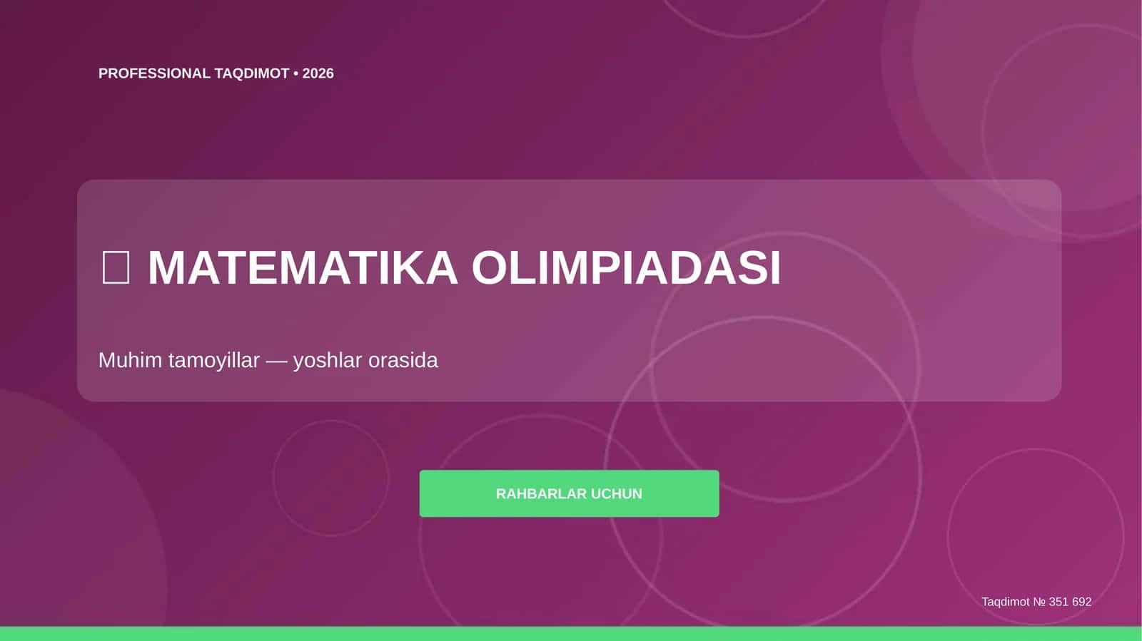 Matematika Olimpiadasi: Muhim tamoyillar (yoshlar orasida) [rahbarlar uchun]
