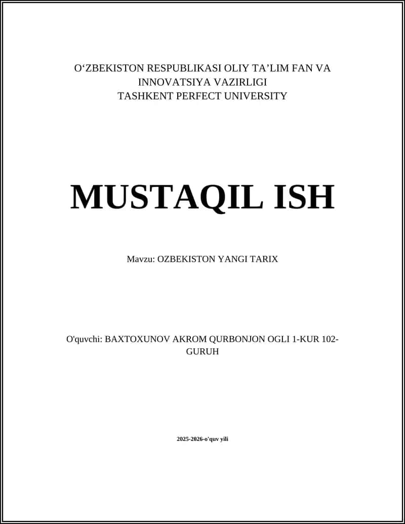 O‘ZBEKISTON YANGI TARIX