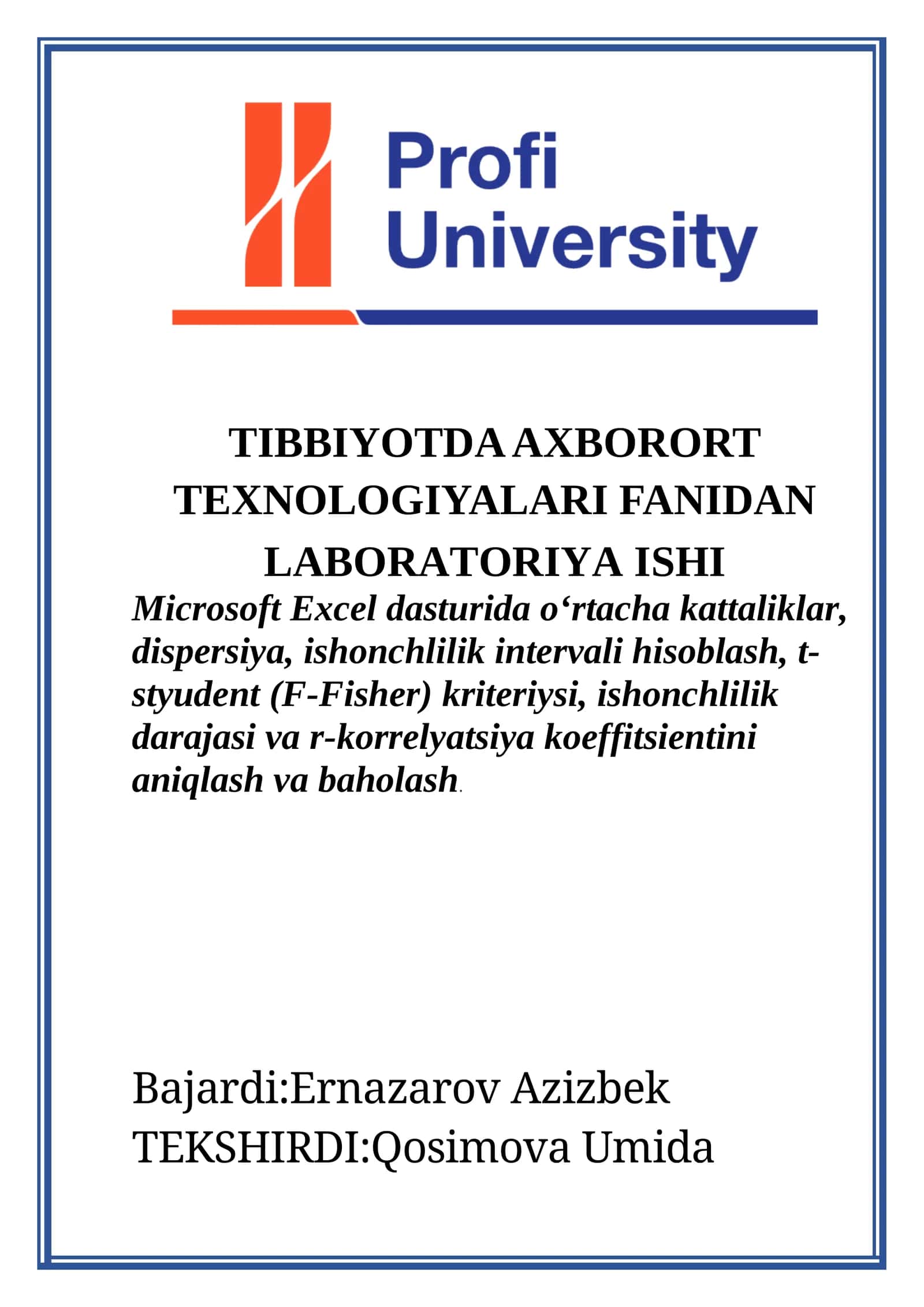 Axorort texnologiyalari fanidan laboratoriya ishi