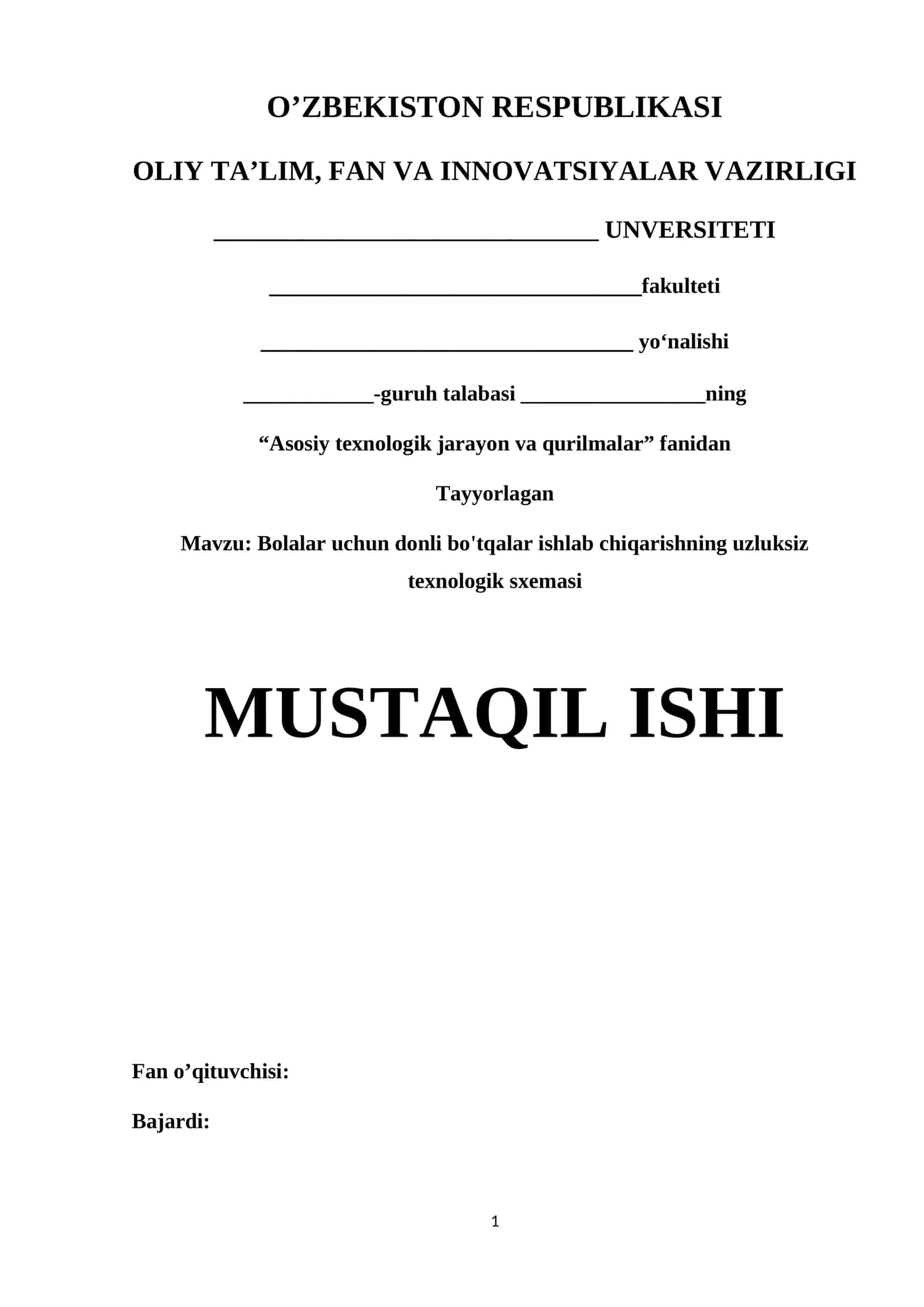 Bolalar uchun donli bo'tqalar ishlab chiqarishning uzluksiz texnologik sxemasi
