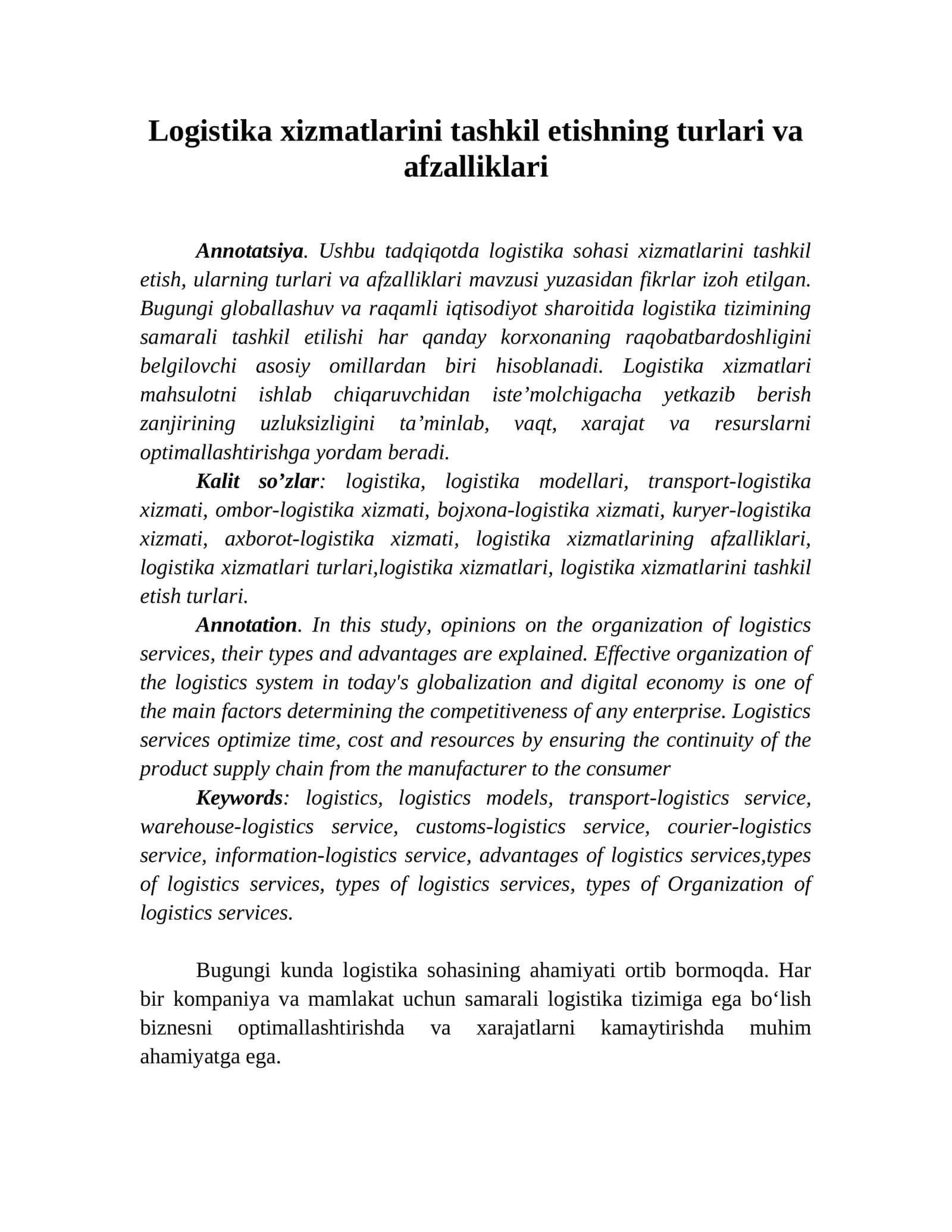 logiztika xizmati