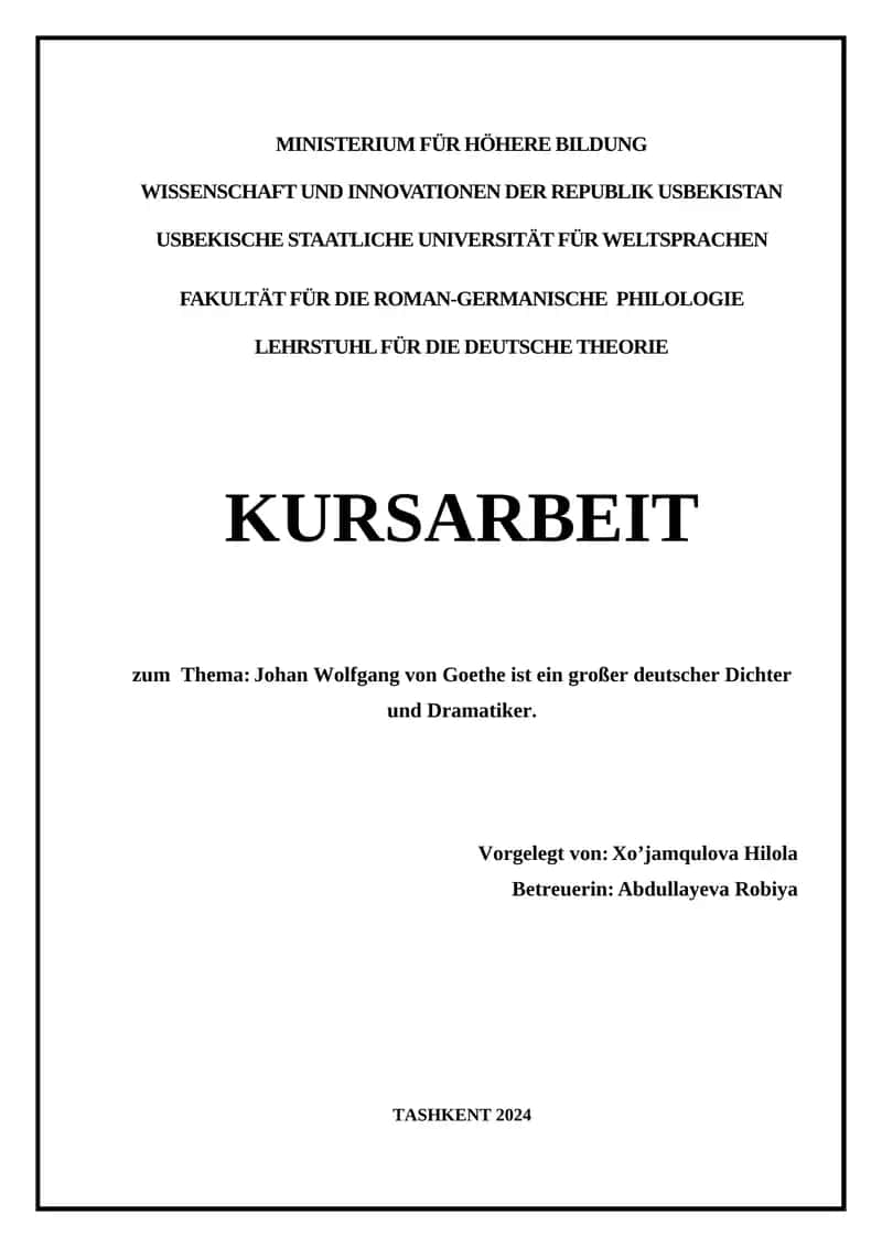 Kursarbeit über Johann Wolfgang von Goethe