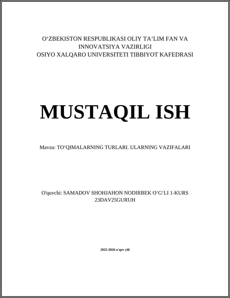 TOʻQIMALARNING TURLARI. ULARNING VAZIFALARI