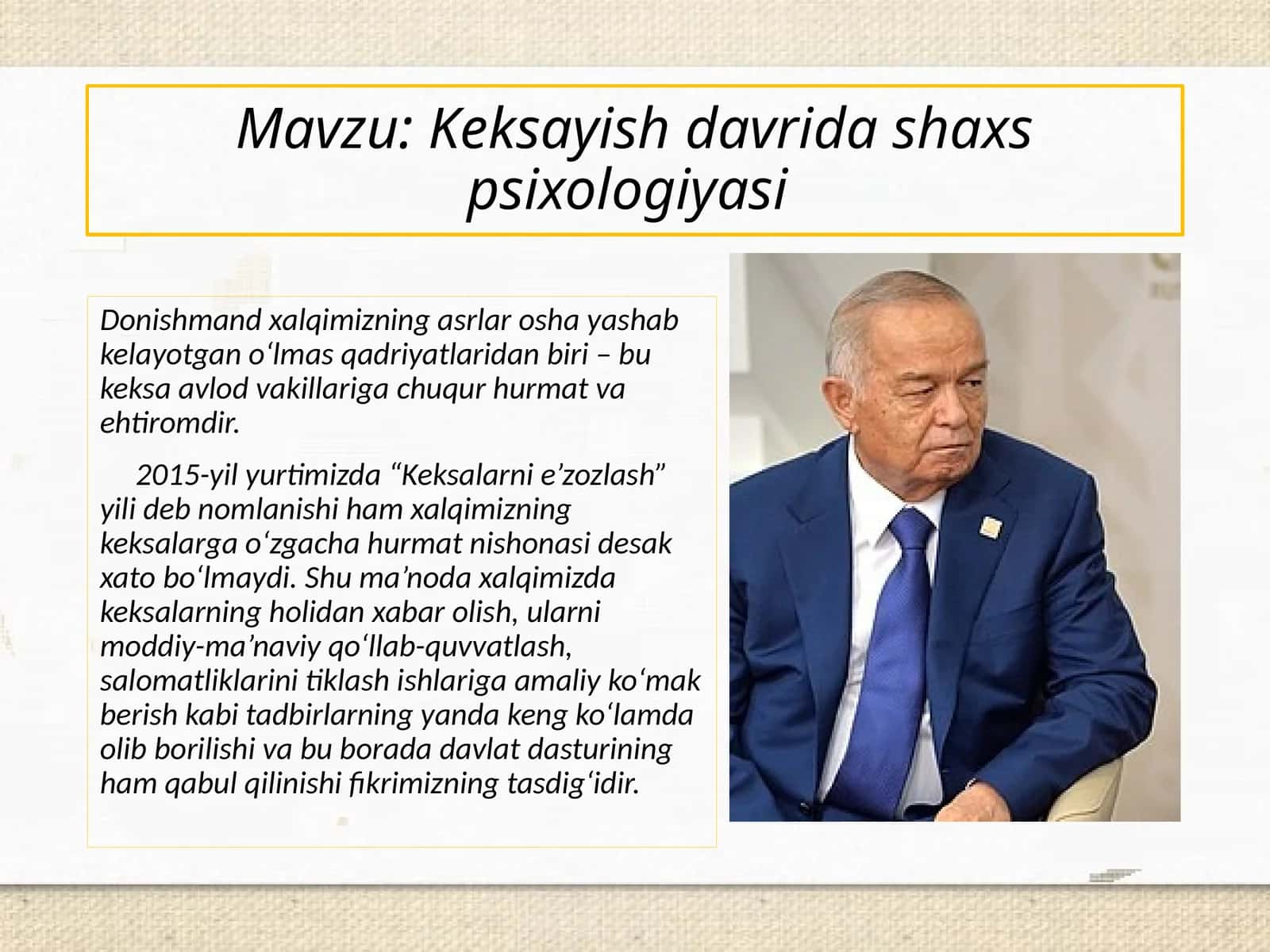 Keksayish davrida shaxs psixologiyasi