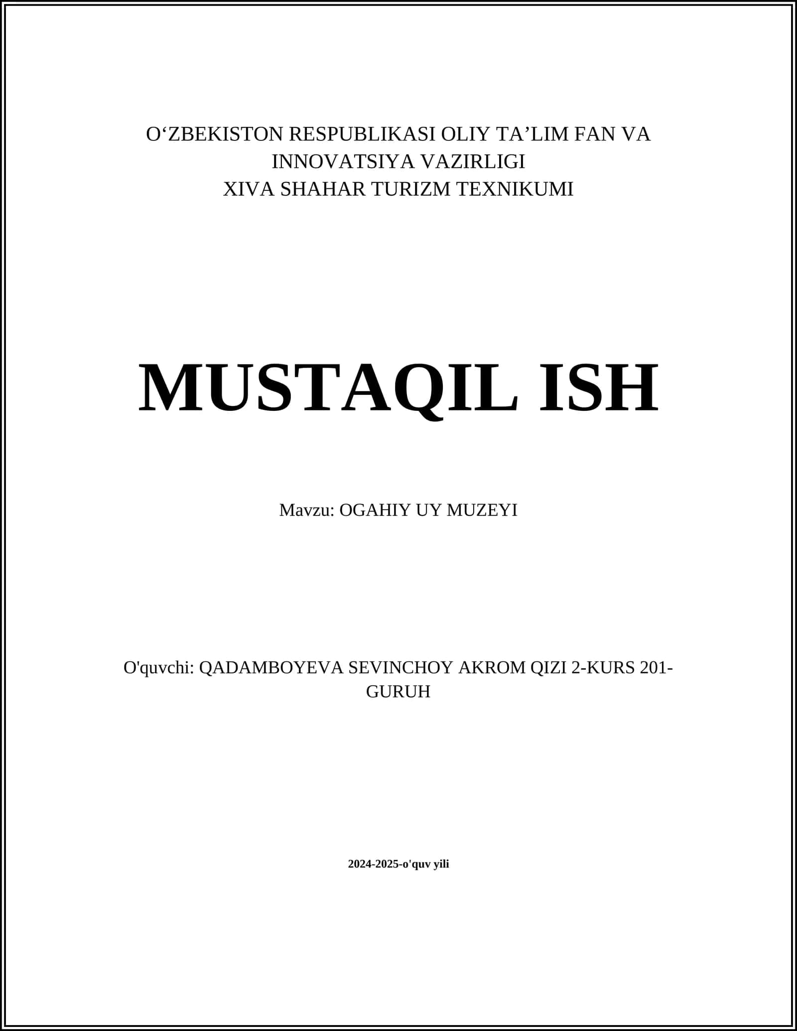 OGAHIY UY MUZEYI