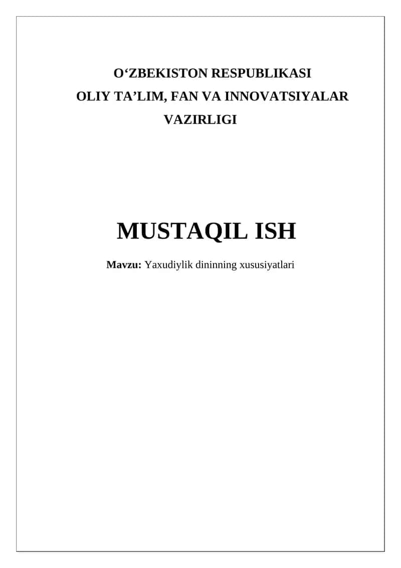 Yaxudiylik dininning xususiyatlari