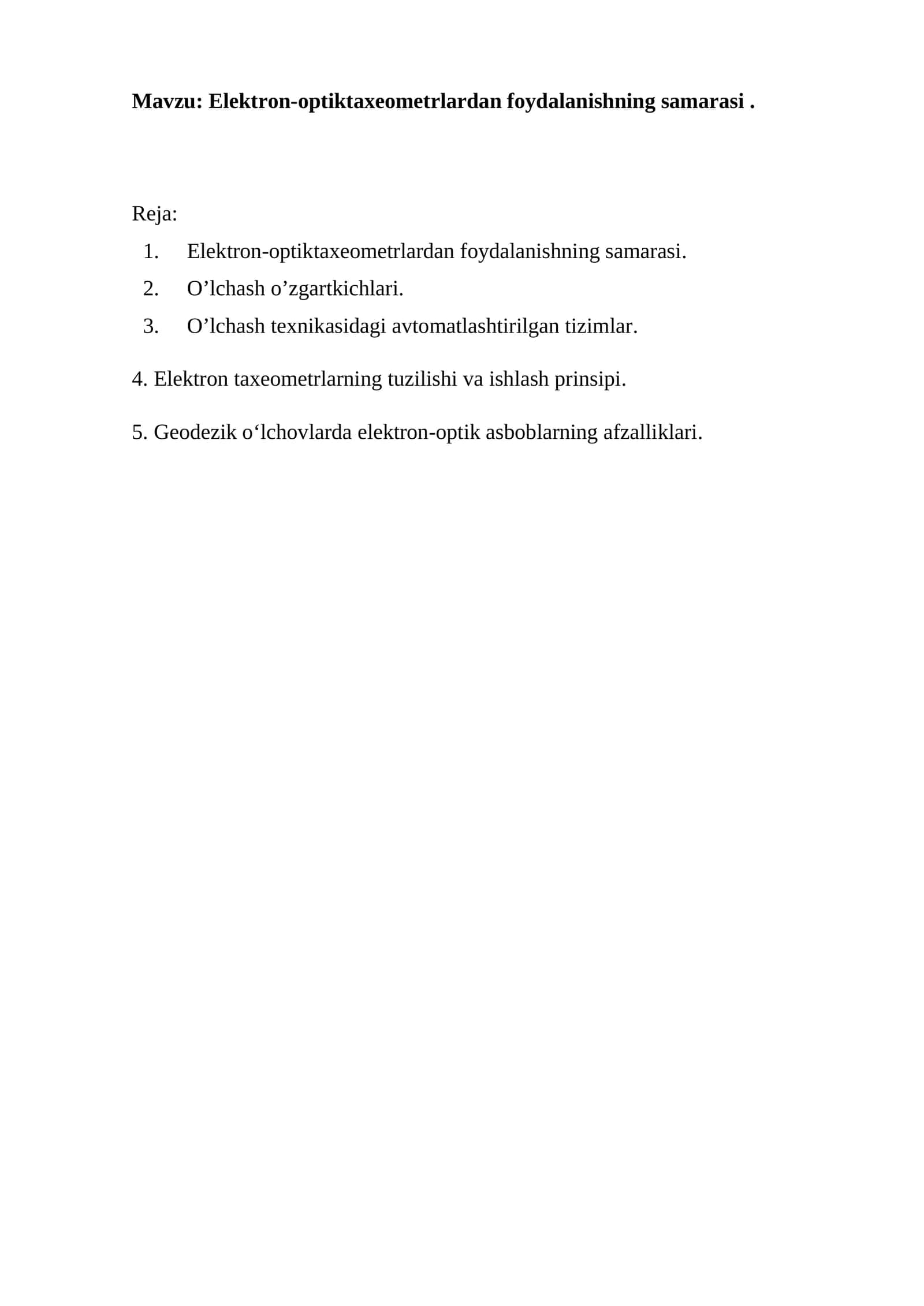 Elektron-optiktaxeometrlardan foydalanishning samarasi