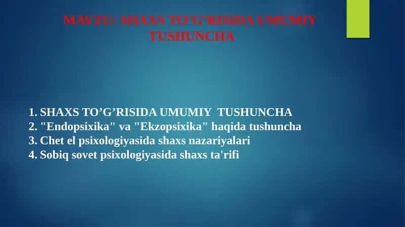SHAXS TO’G’RISIDA UMUMIY TUSHUNCHA