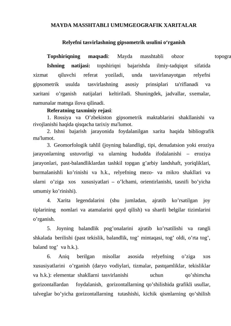 Mayda Masshtabli Umumgeografik Xaritalar