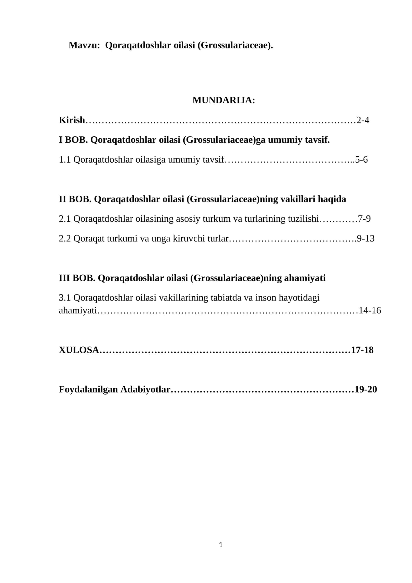 Qoraqatdoshlar oilasi (Grossulariaceae)