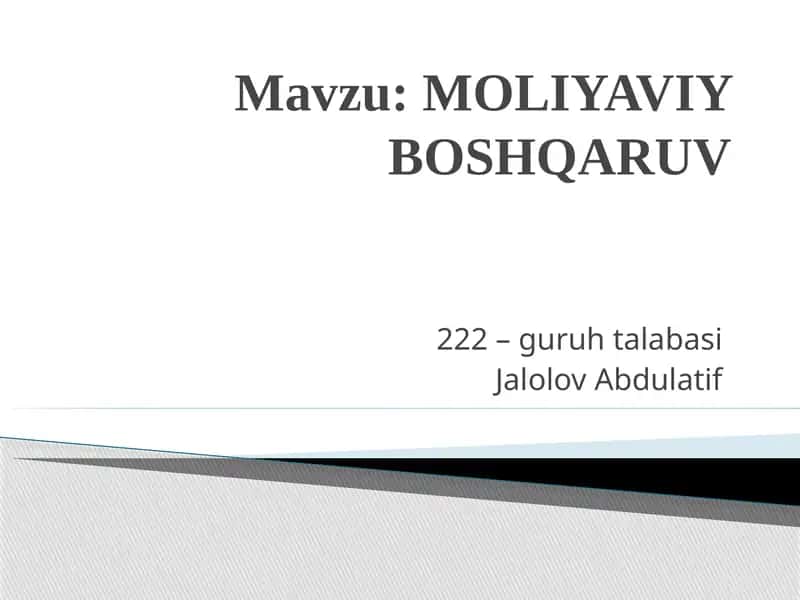 MOLIYAVIY BOSHQARUV