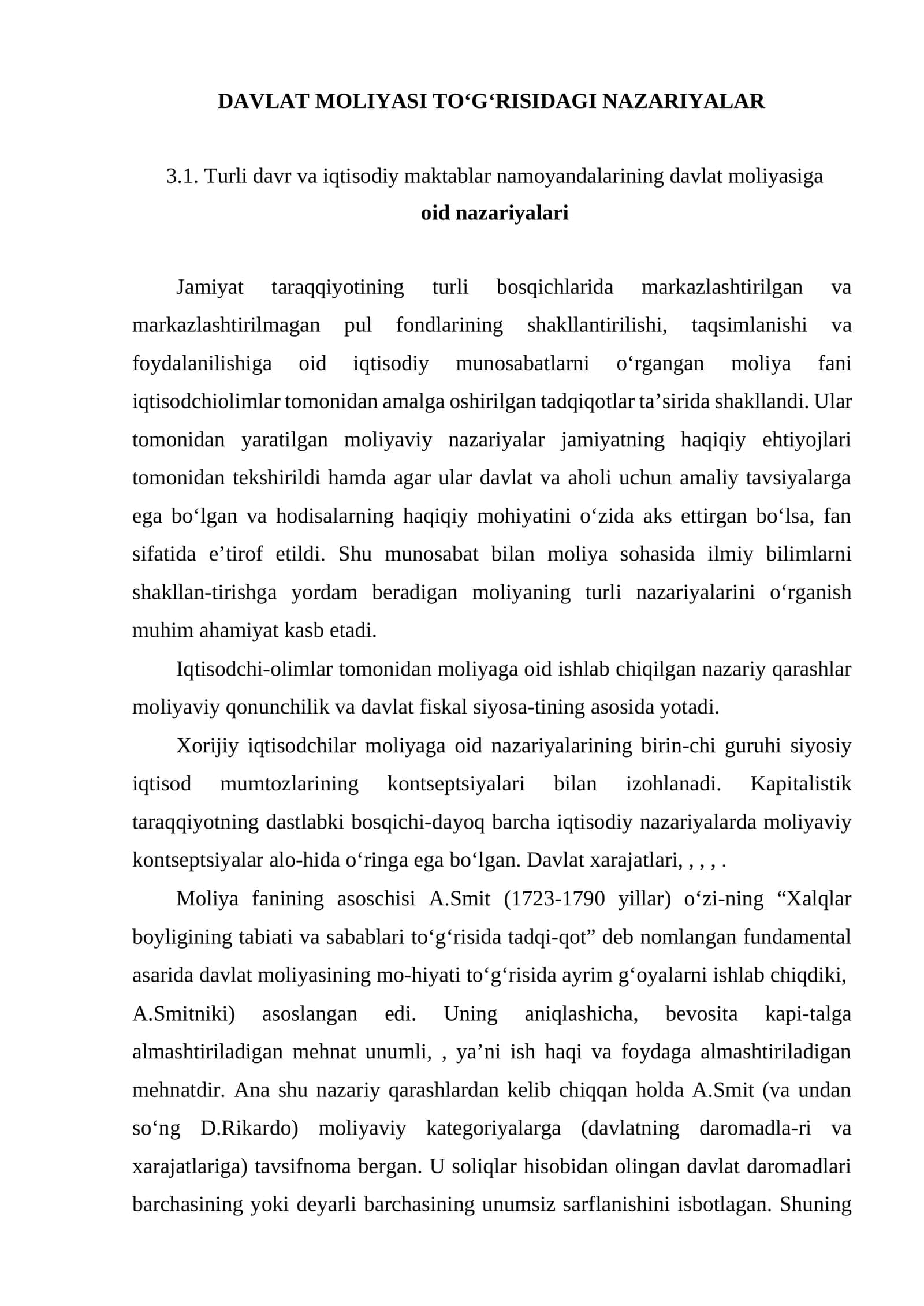 DAVLAT MOLIYASI TO'G'RISIDAGI NAZARIYALAR