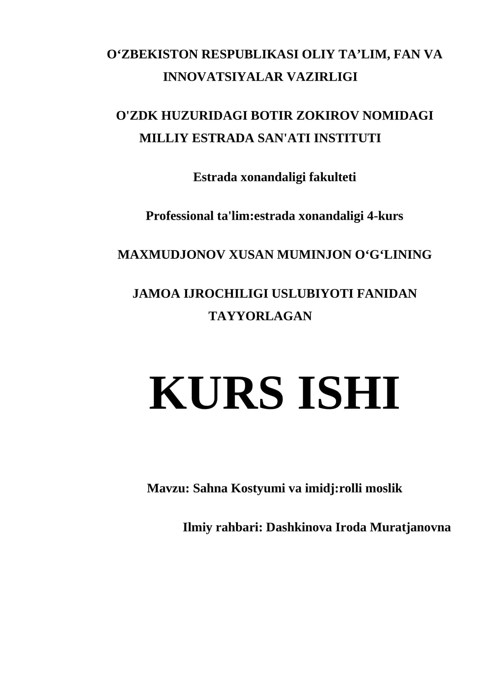 Sahna Kostyumi va imidj:rolli moslik