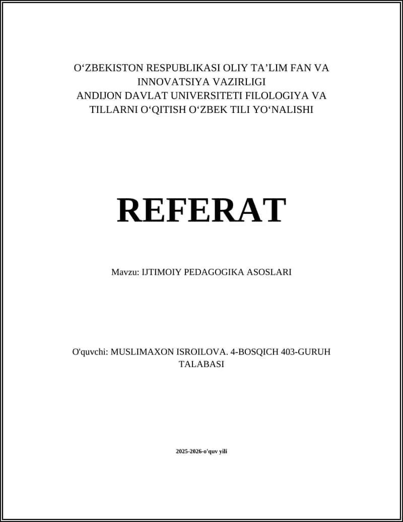 Ijtimoiy Pedagogika Asoslari